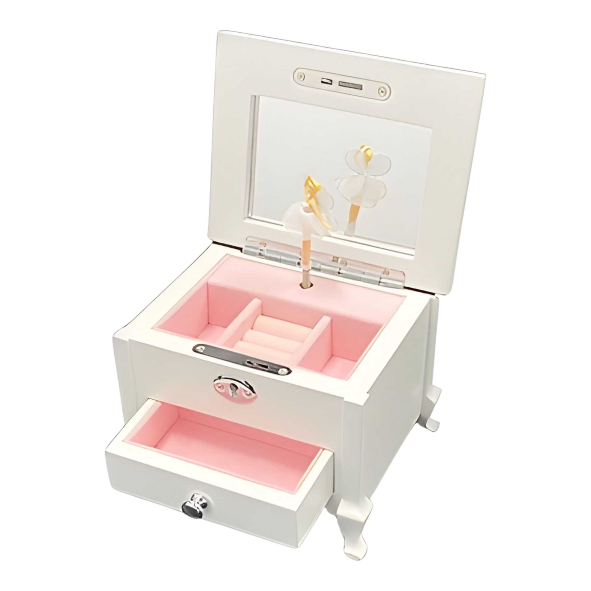 White & Pink Ballerina Wooden Musical Jewellery Box