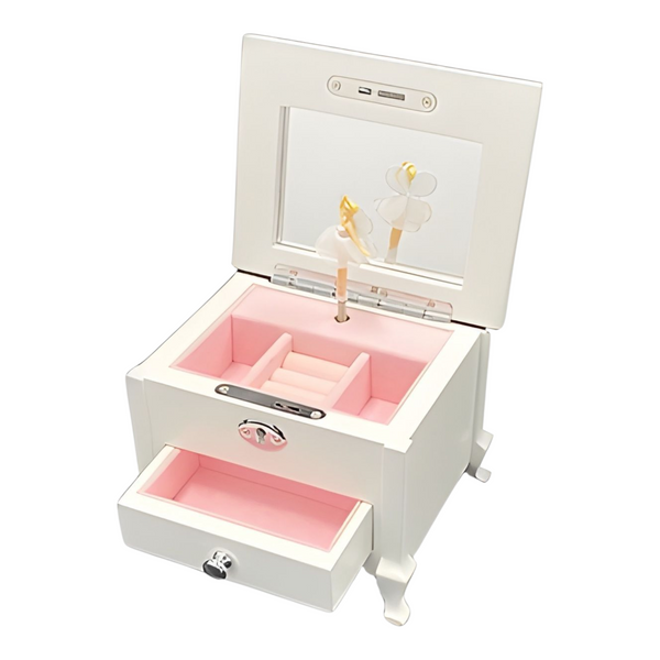 White & Pink Ballerina Wooden Musical Jewellery Box