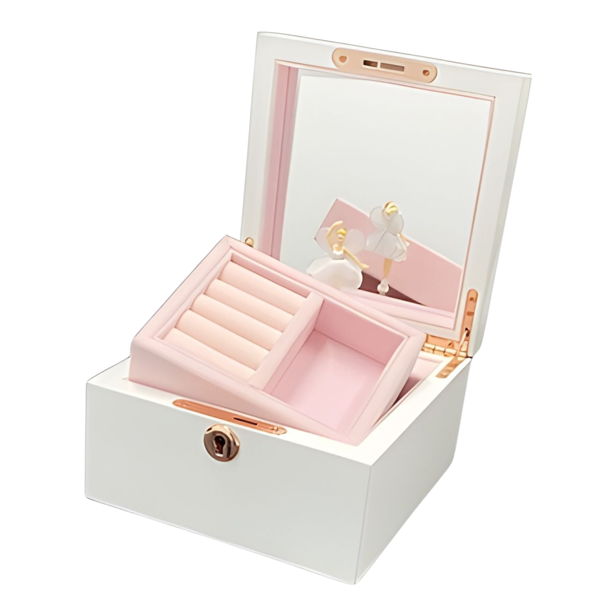 White & Pink Ballerina Wooden Musical Jewellery Box