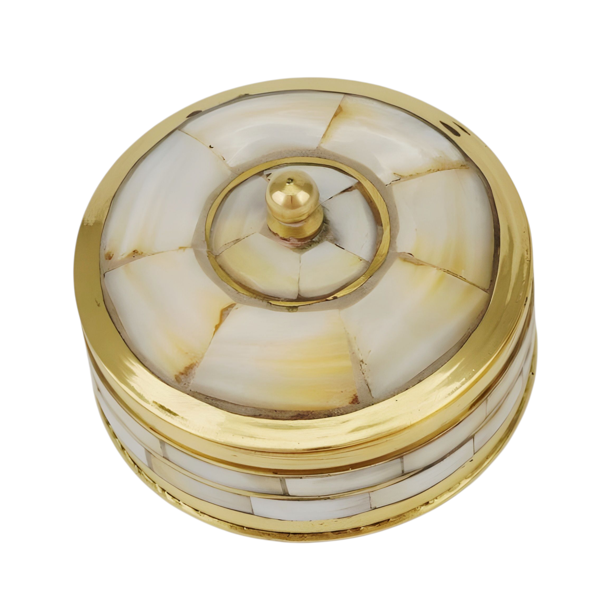 Louve Blanc Mother of Pearl Gold Round Decorative Tabletop Box