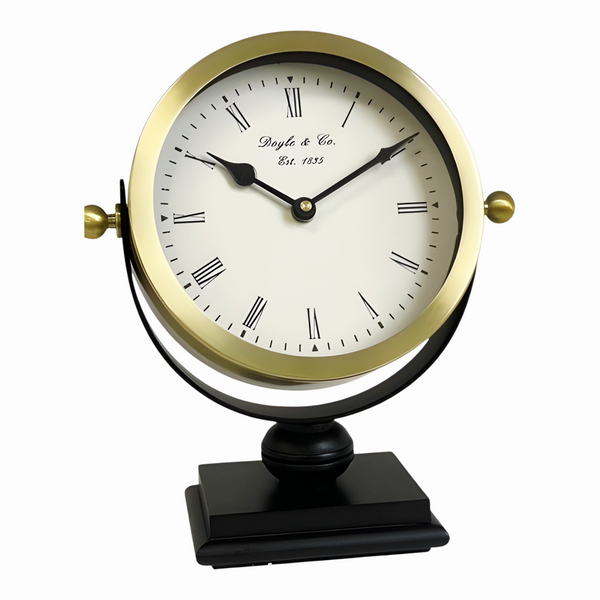 Gold Plated Round Doyle & Co Mantel Clock On Black Stand