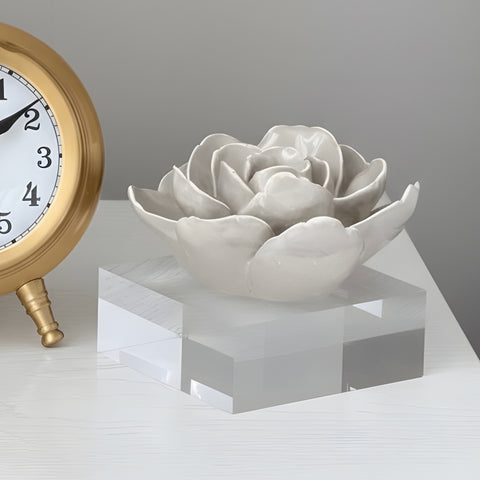 Grey Camelia Resin Flower On Acrylic Base Decorative Tabletop Ornament