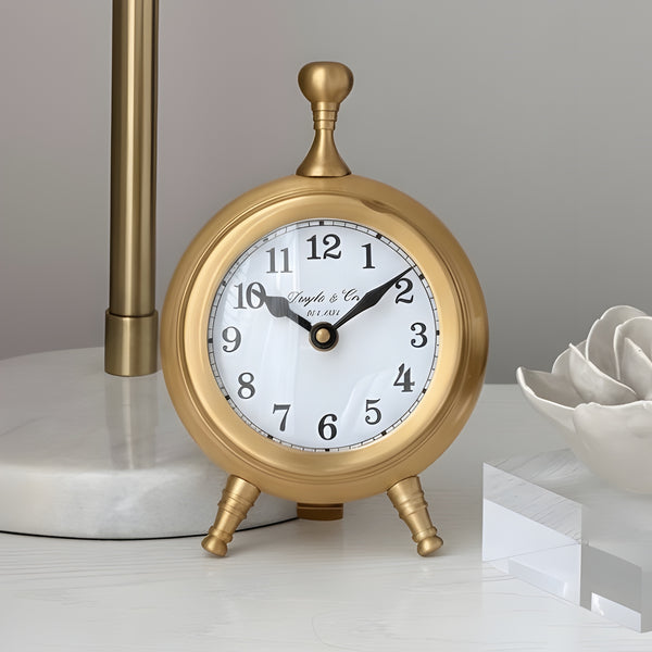 Gold Plated Round Doyle & Co Mantel Clock On Footed Stand