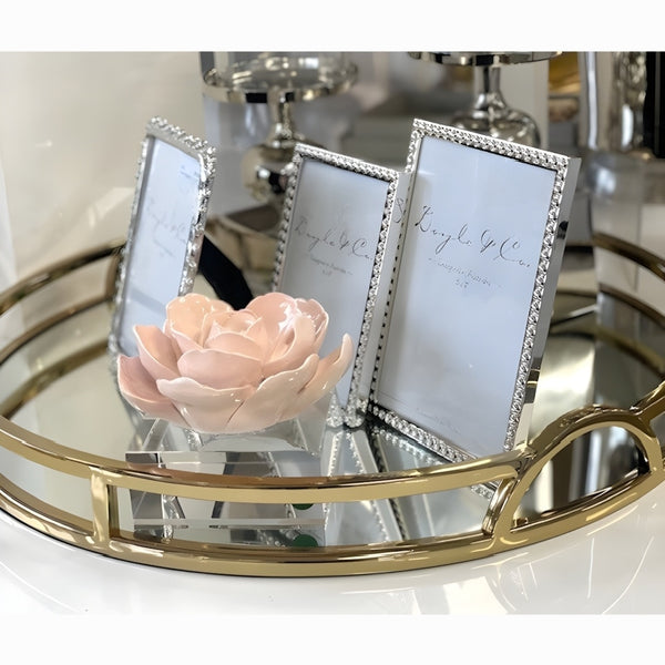 Large Gold Round Decorative Deluxe Mirror Tray with Arch Handles