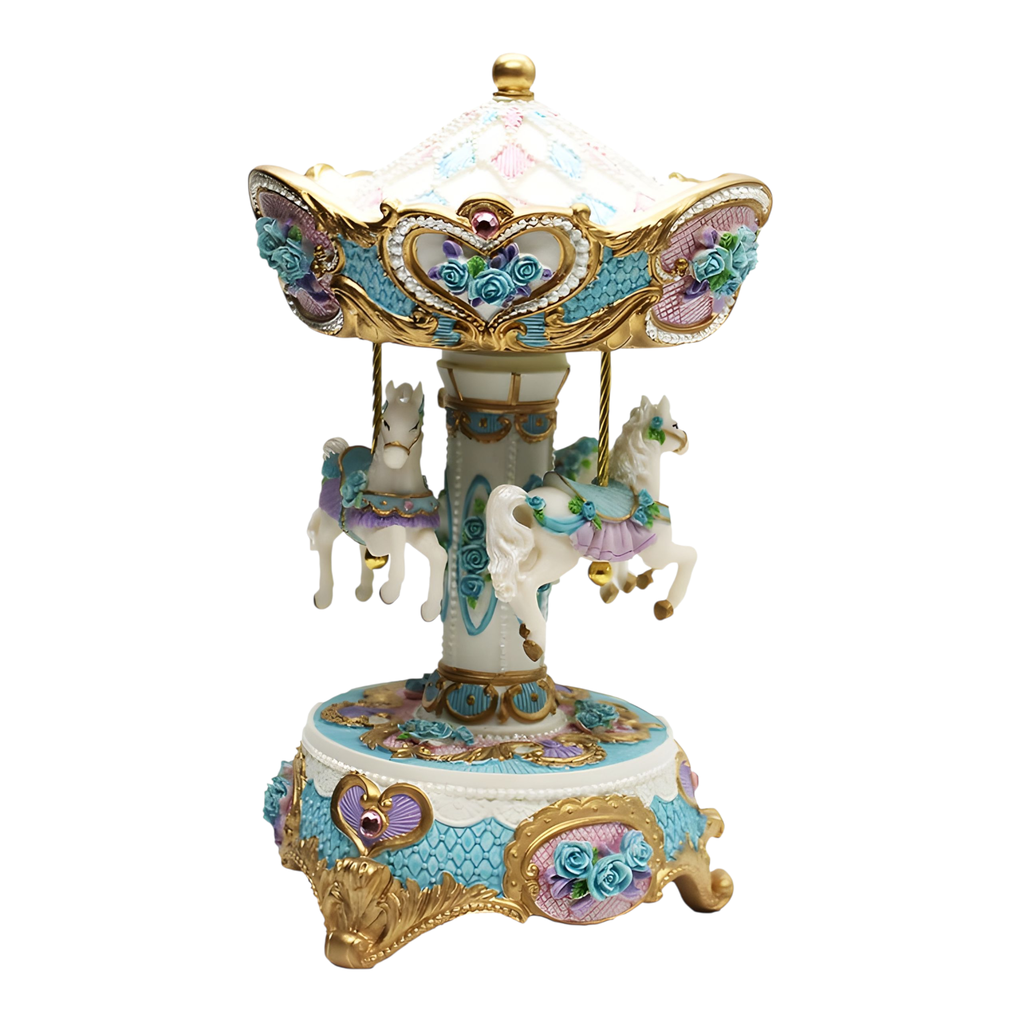 Purple & Blue 3 Horse Rotating Musical Carousel Merry Go Round