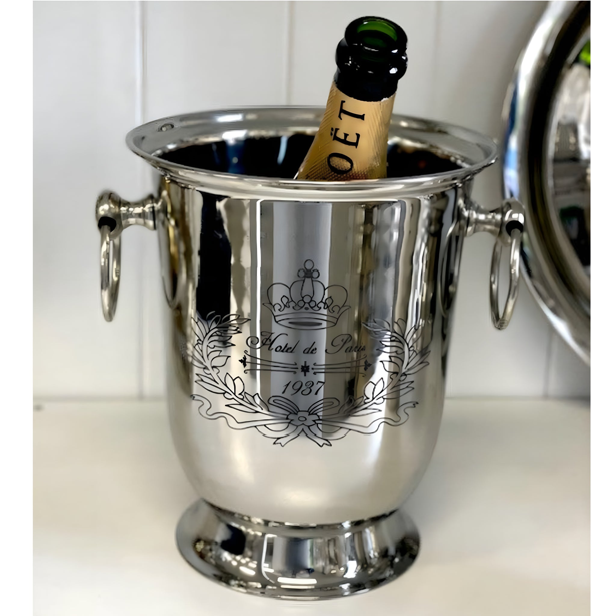 Silver Hotel De Paris Single Bottle Champagne Ice Cooler Bucket with Handles