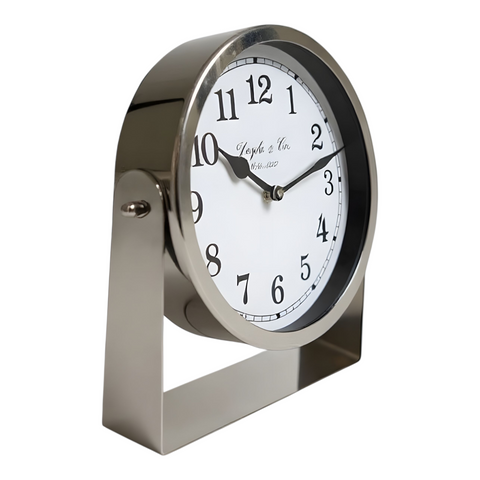 Silver Plated Round Colonial Mantel Clock On Stand