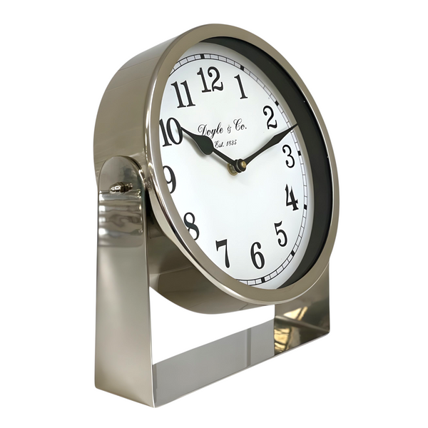 Silver Plated Round Colonial Mantel Clock On Stand