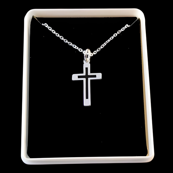 Silver Plated Open Cross Pendant & Necklace Chain In Box