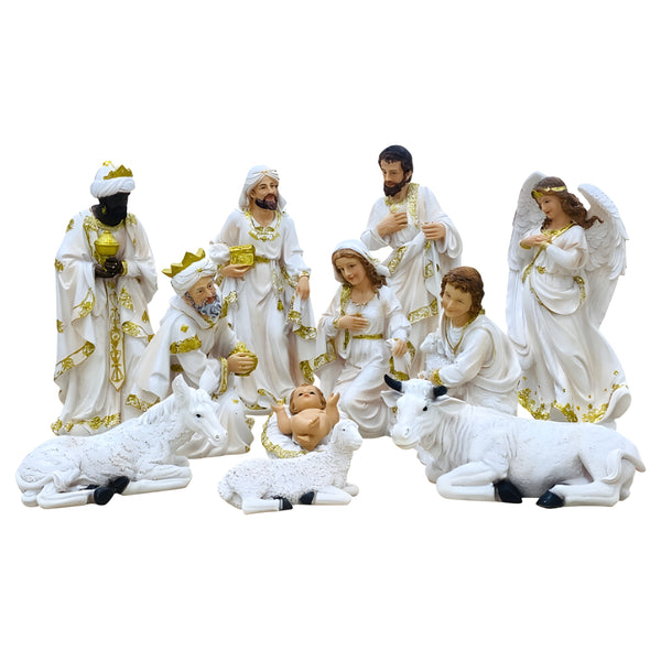 11 Piece Extra Large Christmas Nativity Scene White & Gold Figurines Display Set- 61cm