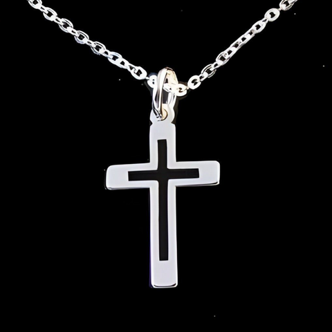 Silver Plated Open Cross Pendant & Necklace Chain In Box