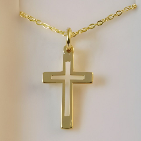 Gold Plated Open Cross Pendant & Necklace Chain In Box