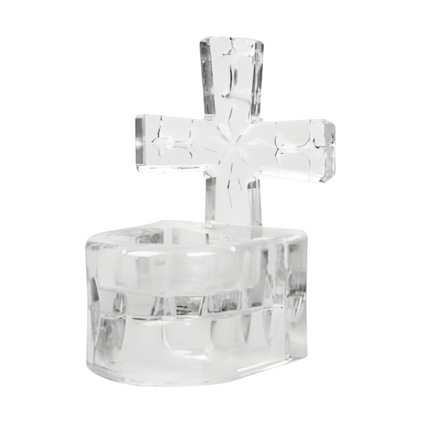 Clear Crystal Cut Glass Religious Cross Tealight Candle Holder/Water Font