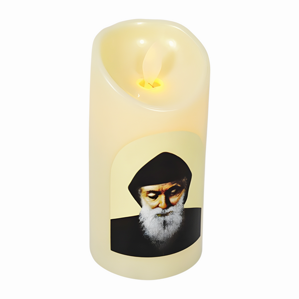 Catholic Saint Charbel LED Light Up Flameless Pillar Swing Candle