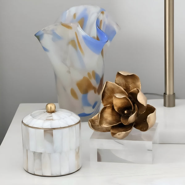 Gold Magnolia Resin Flower On Acrylic Base Decorative Tabletop Ornament