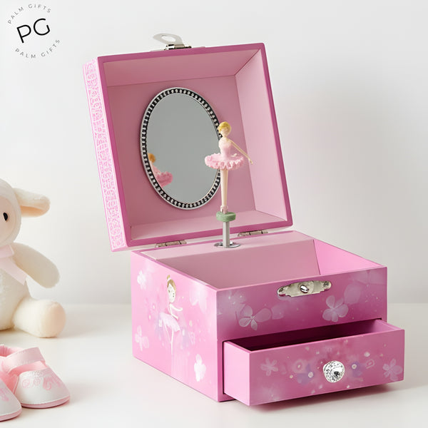 Children's Pink Musical Ballerina Jewellery Box with Drawer