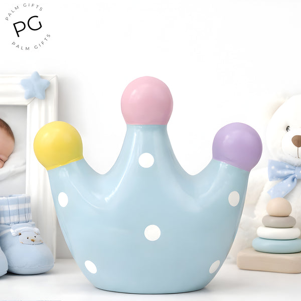Children's Light Blue Ceramic Prince Crown Money Box