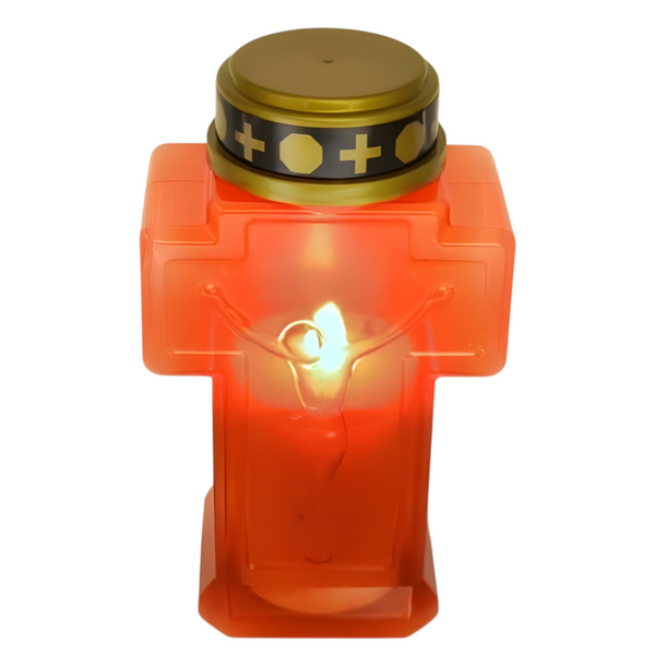 Red Crucifix LED Light Up Flameless Jesus Christ Memorial Cross Candle