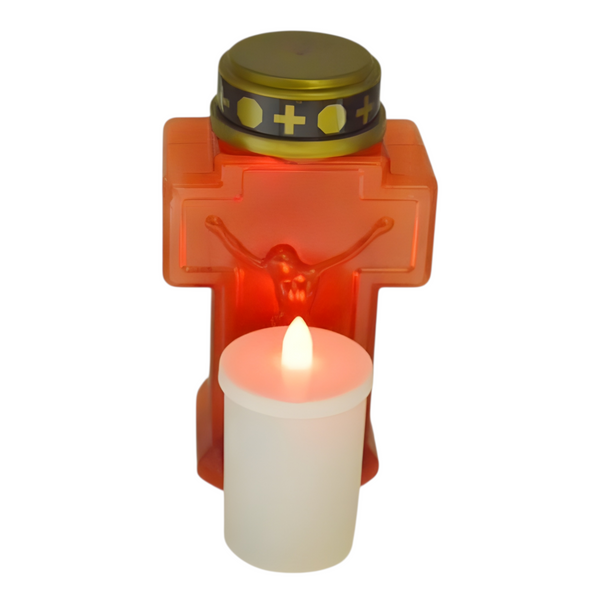 Red Crucifix LED Light Up Flameless Jesus Christ Memorial Cross Candle