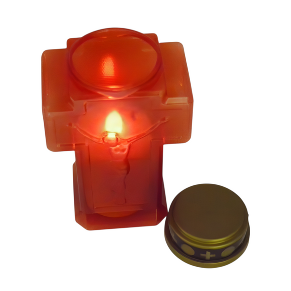 Red Crucifix LED Light Up Flameless Jesus Christ Memorial Cross Candle