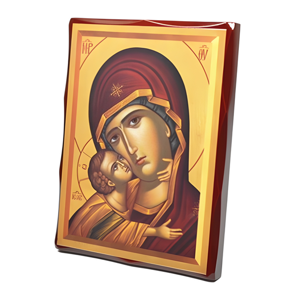 Orthodox Holy Mother Mary & Jesus Wooden Icon Plaque