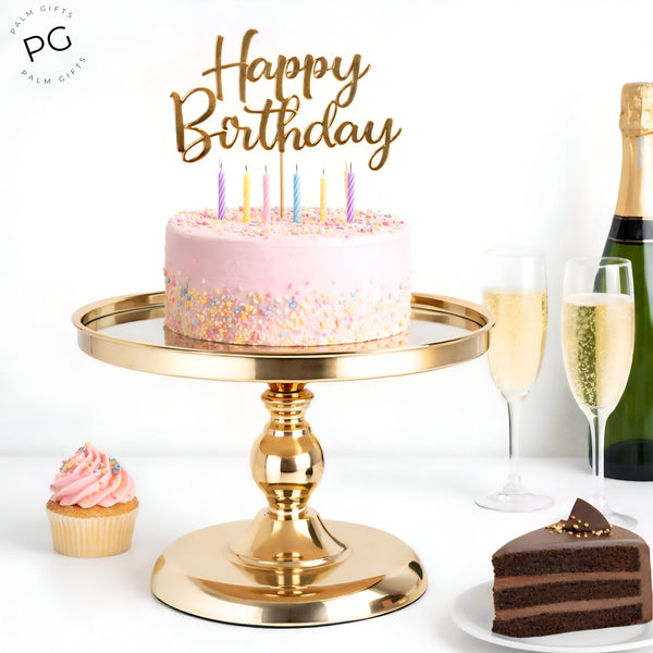 Round Gold Plated Frame & Glass Mirror Top Cake Stand- 25cm