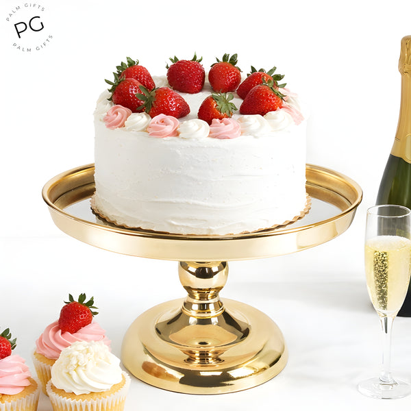 Round Gold Plated Frame & Glass Mirror Top Cake Stand- 30cm