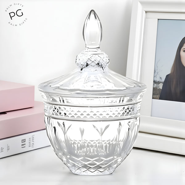 Deluxe Mini 'K9' Crystal Cut Glass Etched Votive Goblet Decorative Jar with Lid