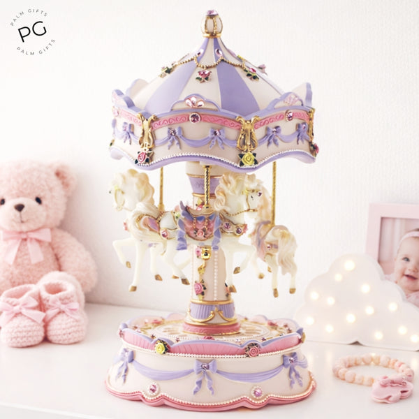 Children's Purple 3 Horse Rotating Musical Carousel Merry Go Round