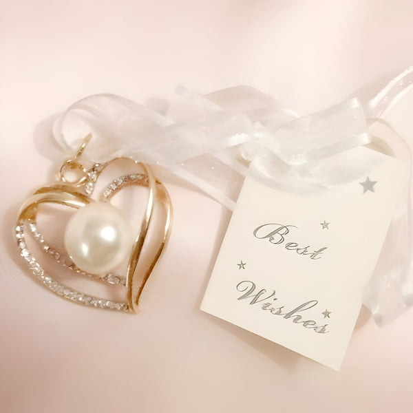 Gold Double Binding Love Hearts with Crystal Diamantes & Pearl Bridal Charm