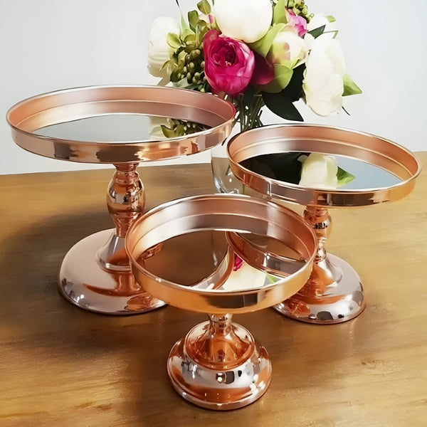 Round Rose Gold Plated Frame & Glass Mirror Top Cake Stand- 20cm
