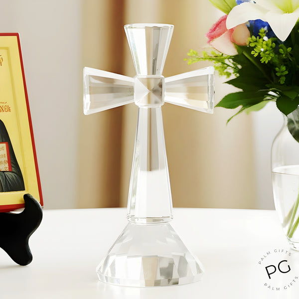 Clear Crystal Cut Glass Standing Religious Cross
