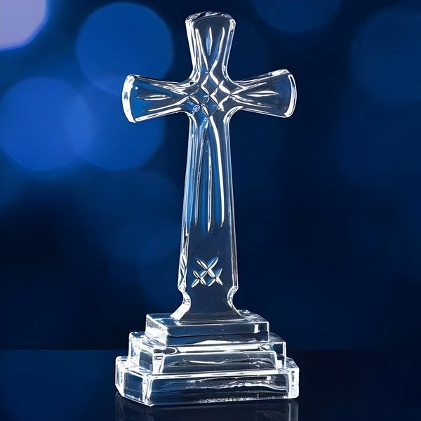 Clear Crystal Cut Glass Standing Religious Cross