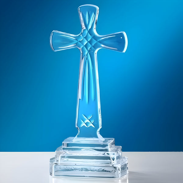 Clear Crystal Cut Glass Standing Religious Cross
