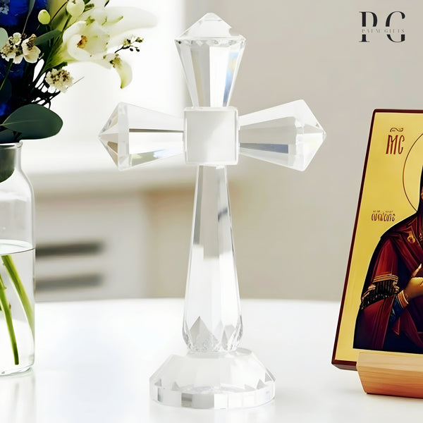 Clear Crystal Cut Glass Standing Religious Cross