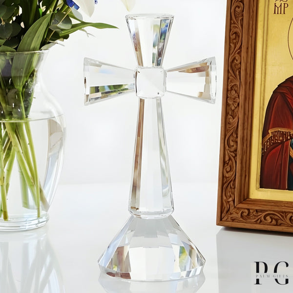 Clear Crystal Cut Glass Standing Religious Cross