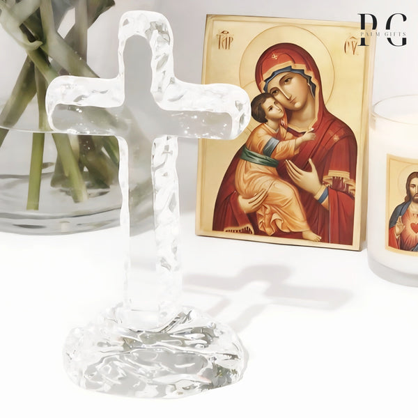 Clear Crystal Cut Glass Standing Religious Cross