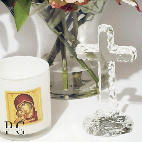 Clear Crystal Cut Glass Standing Religious Cross