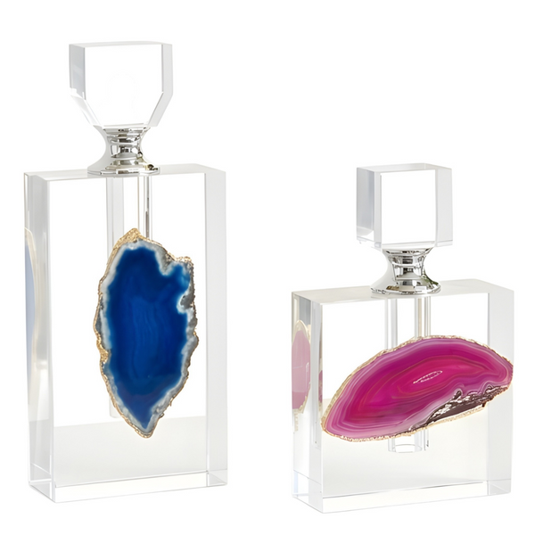 Clear Crystal Cut Glass Blue Agate Slice Vanity Decor Perfume Bottle