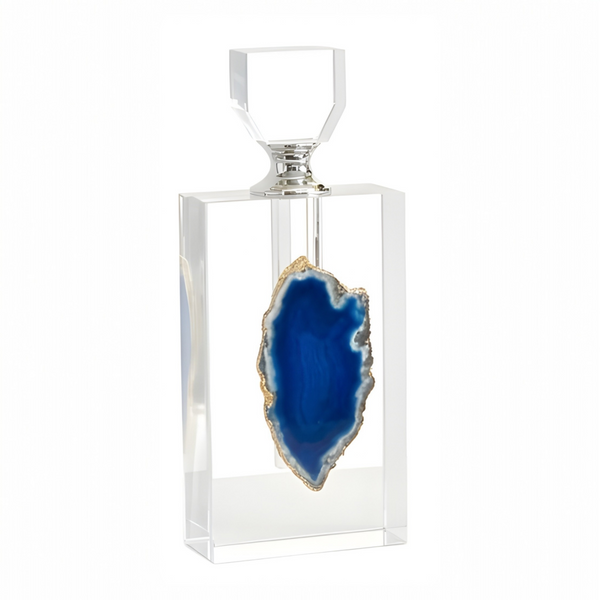 Clear Crystal Cut Glass Blue Agate Slice Vanity Decor Perfume Bottle