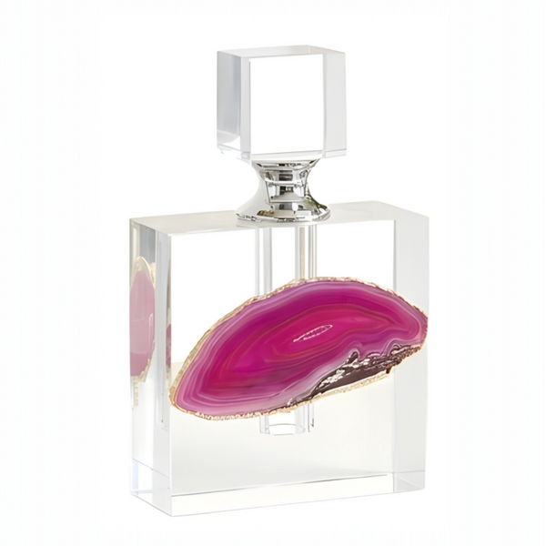 Clear Crystal Cut Glass Blue Agate Slice Vanity Decor Perfume Bottle