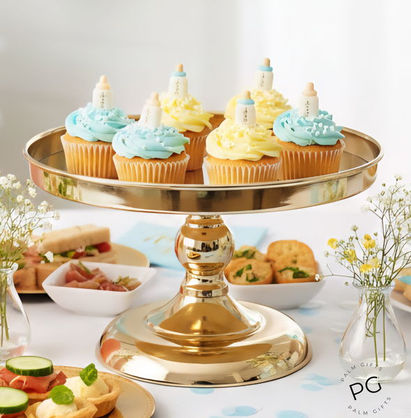 Round Gold Plated Frame & Glass Mirror Top Cake Stand- 30cm