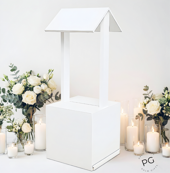 Plain White Wooden Cottage Wishing Well Box