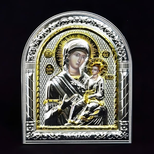 Orthodox Gold & Silver Plated Holy Mother Mary & Jesus Icon Plaque