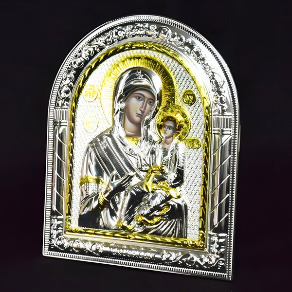 Orthodox Gold & Silver Plated Holy Mother Mary & Jesus Icon Plaque
