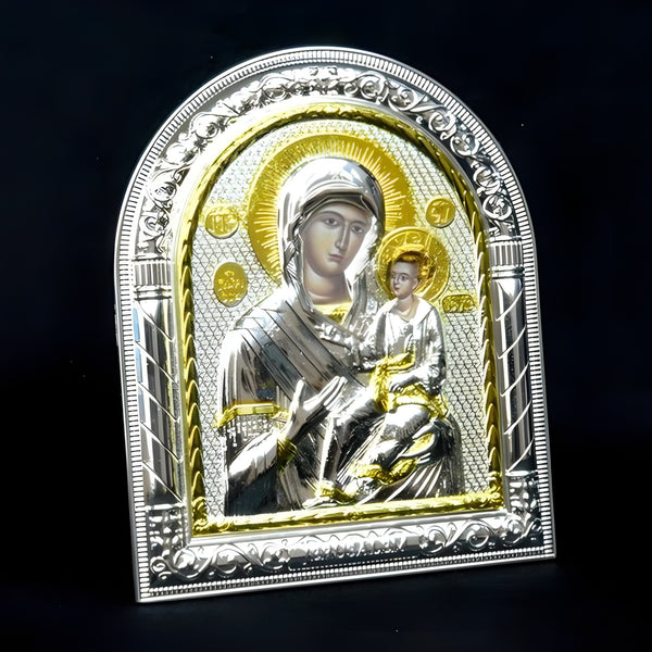Orthodox Gold & Silver Plated Holy Mother Mary & Jesus Icon Plaque