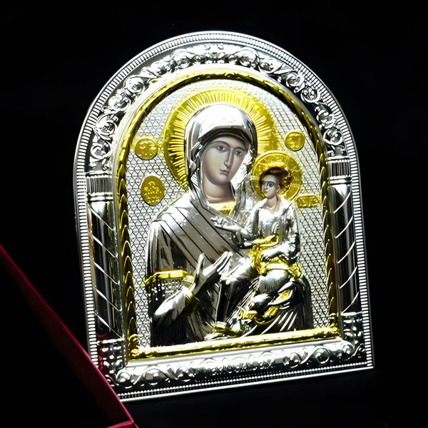 Orthodox Gold & Silver Plated Holy Mother Mary & Jesus Icon Plaque