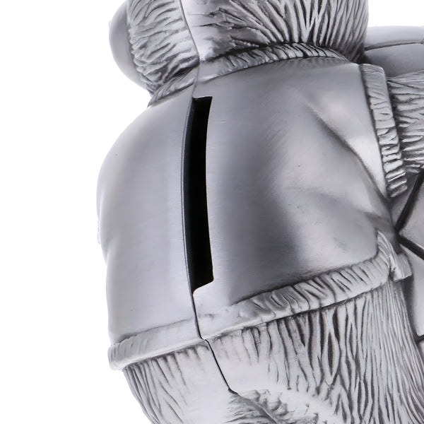 Children's Silver Pewter Teddy Bear Holding Soccer Ball Money Box