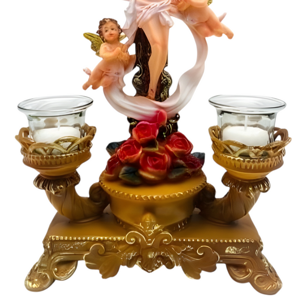 Large Crucifix Jesus Christ & Angel's Religious Cross Statue with Tealight Candle Holders