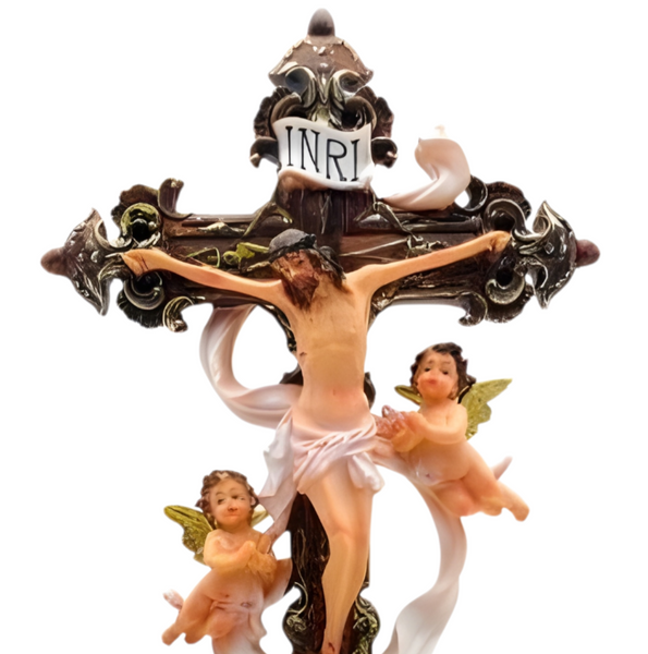 Large Crucifix Jesus Christ & Angel's Religious Cross Statue with Tealight Candle Holders